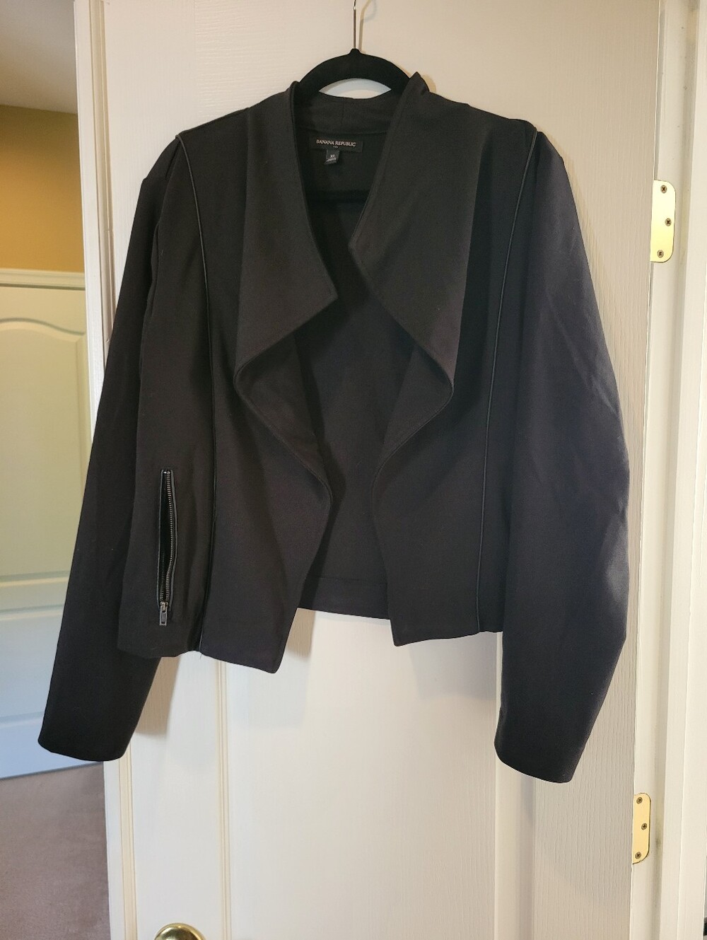 Banana Republic Draped Moto Blazer Jacket Women's XL Black Stretch Cropped